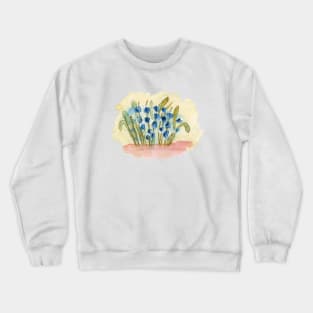 Blue Flowers. Original Watercolor Painting Crewneck Sweatshirt